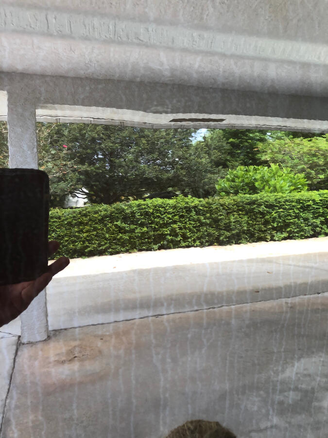 Hard water residue from sprinkler